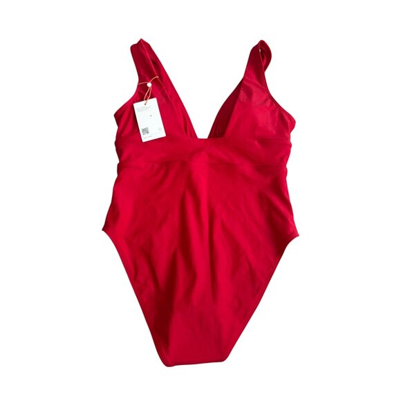 QUINCE Red Italian Plunge One Piece Swimsuit Bathing Suit Size Large NEW NWT - Picture 4 of 10